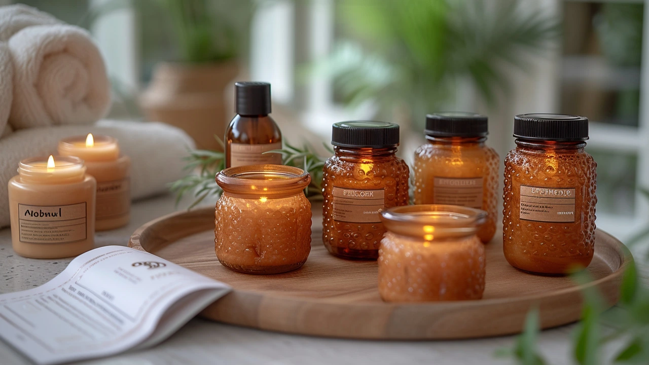 Různé druhy masážních olejů a svíček a jejich vlastnosti