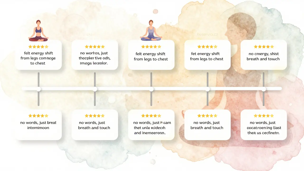 Recenze zákazníků s konkrétními detaily o masáži, jako je dýchání a pohyb energie, na odborné platformě.