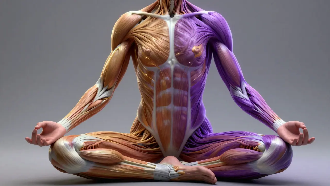 Umělecký obraz znázornující přechod od svalového napětí k energetickému uvolnění.