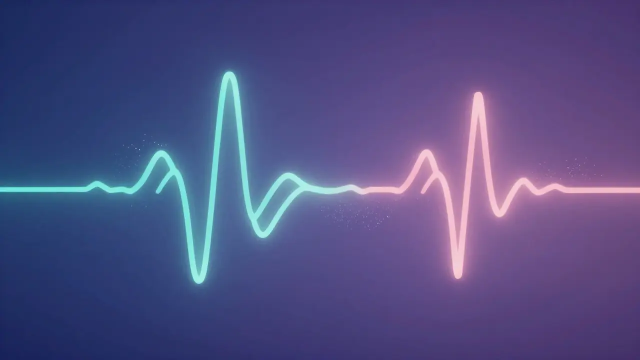 Abstraktní vlny znázorňující synchronizaci dechu a tepu