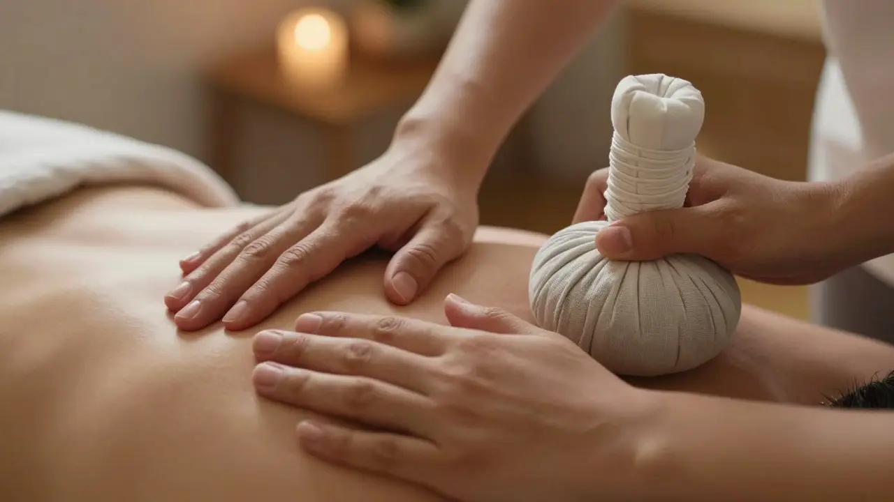 Jemný dotek rukou a teplý obklad při práci s dechem a relaxací